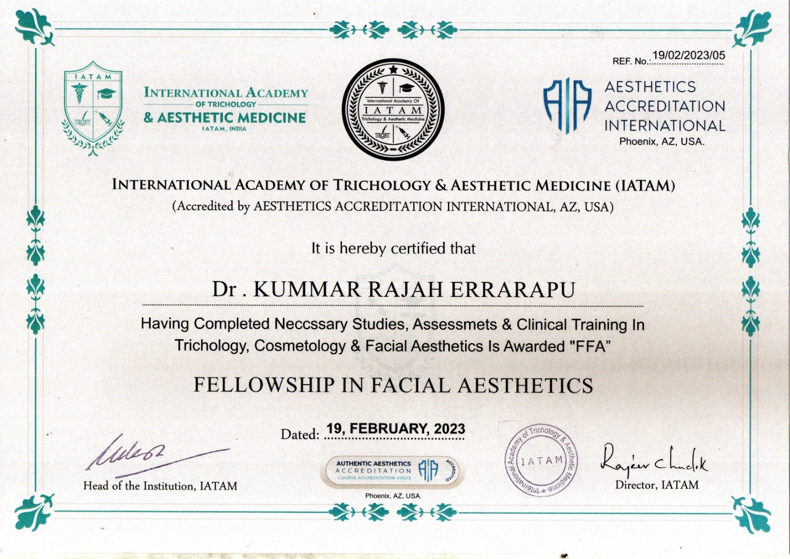 Dr. Kumar Rajah postgraduate diploma certificate