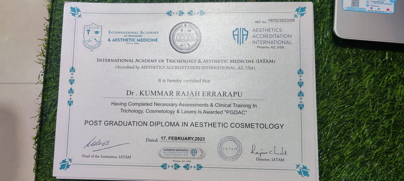 Dr. Kumar Rajah postgraduate diploma certificate